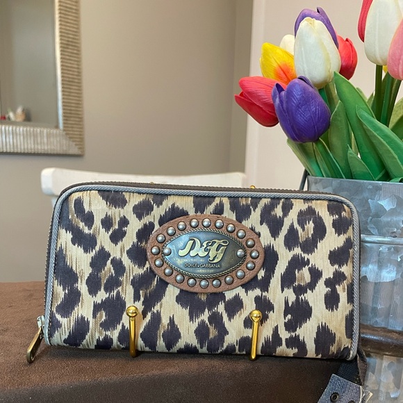Dolce & Gabbana Handbags - Dolce & Gabbana leopard print and denim zip around wallet
